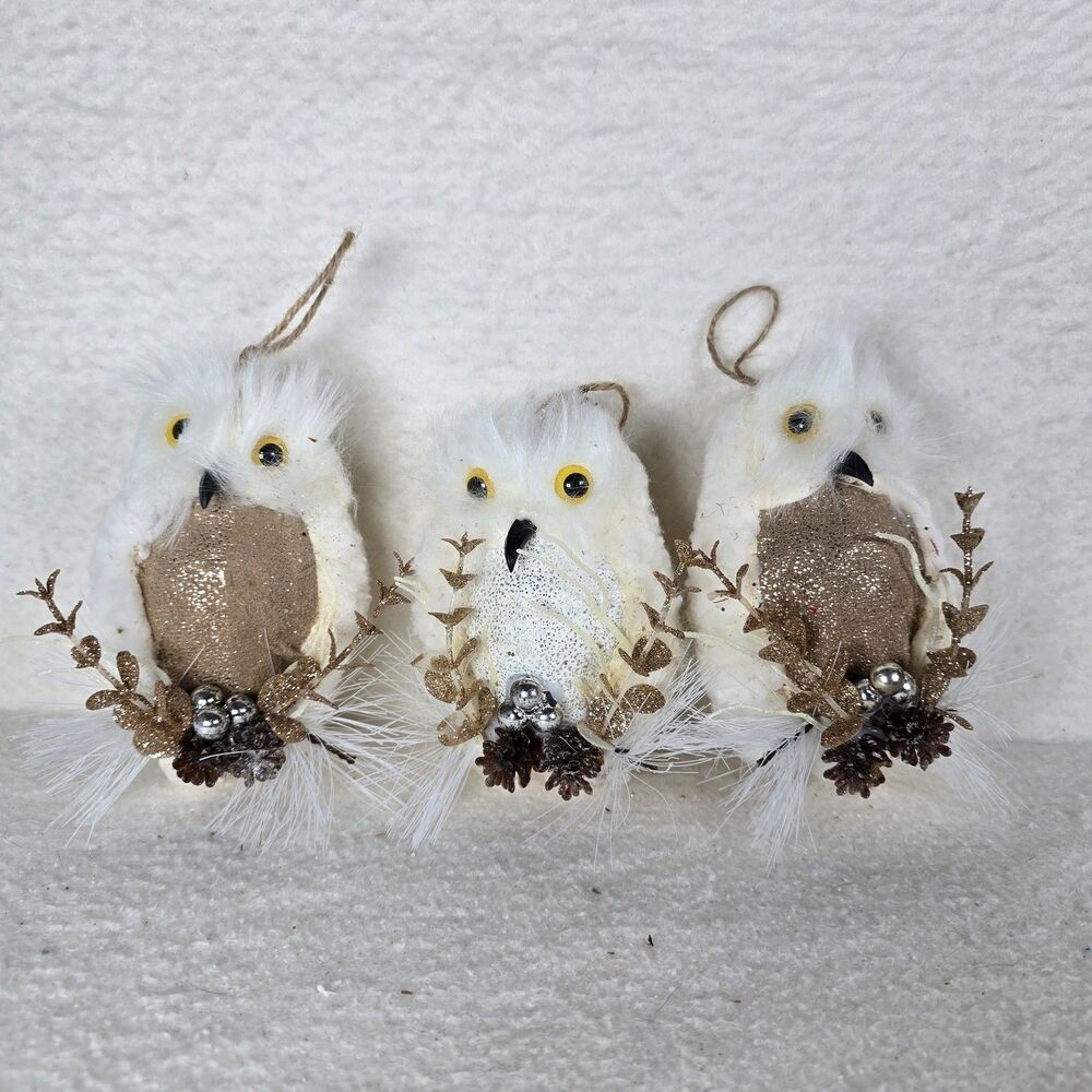Lot Of Christmas Ornaments White Glitter Brown Owls, Moose, Trees, Teardrop